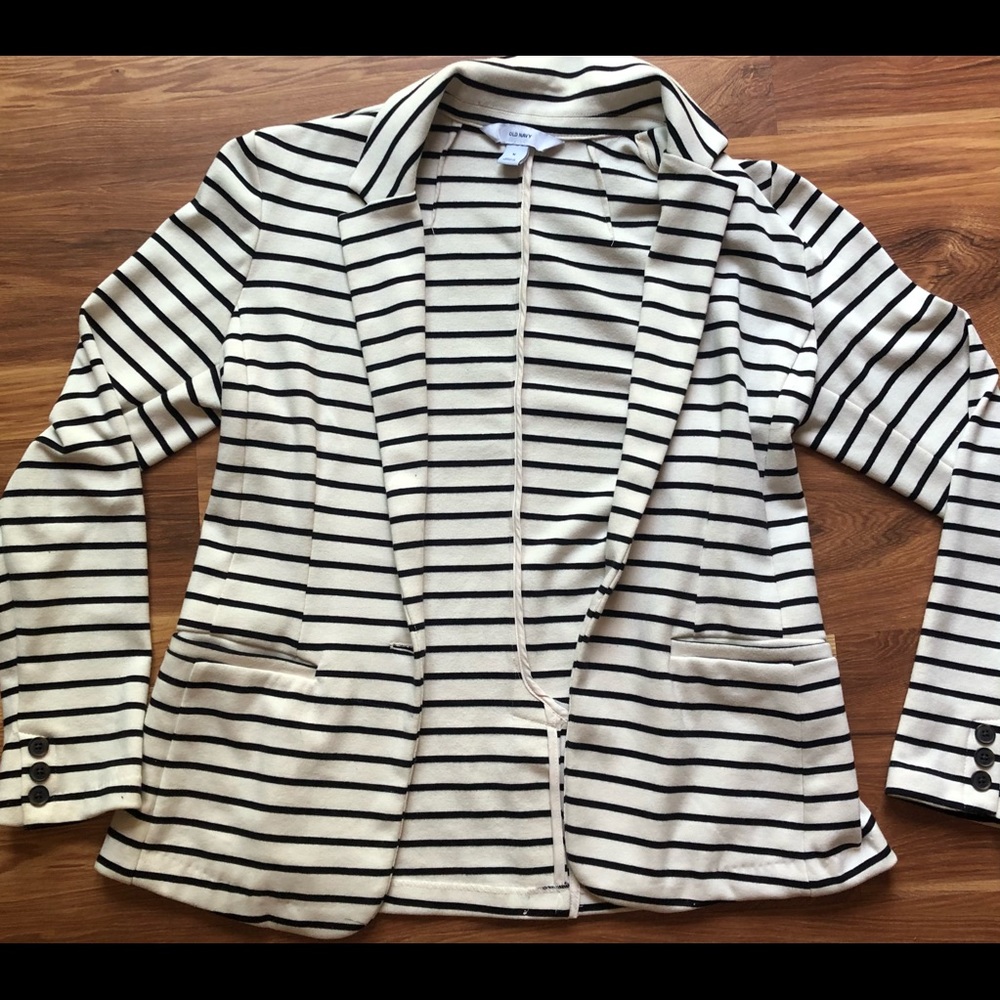 Black & White Striped Casual Blazer